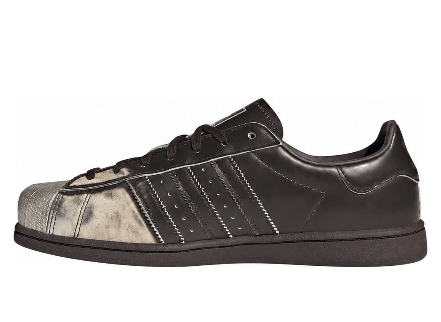Women's Adidas Superstar SQ in Aurora Coffee / Silver Metallic / Cream White — opposite side view