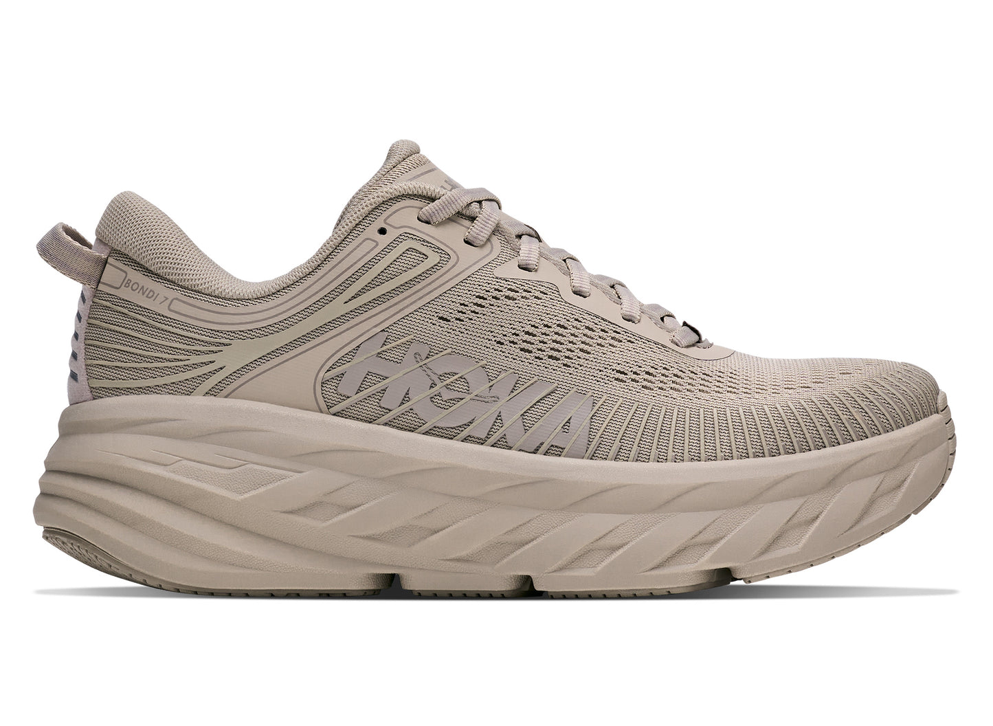 Women's Hoka Bondi 7 in Archival Taupe – side view