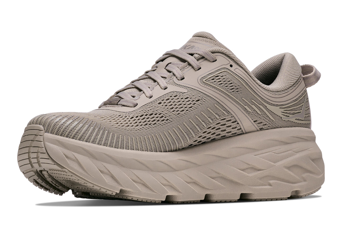 Women's Hoka Bondi 7 in Archival Taupe – front three-quarter view