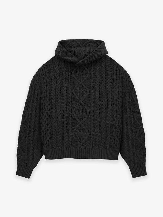 Fear of God Essentials Cable Knit Hoodie in Jet Black xld