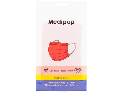 Medipop 5-Pack Standard Protective Children's Face Masks in Red