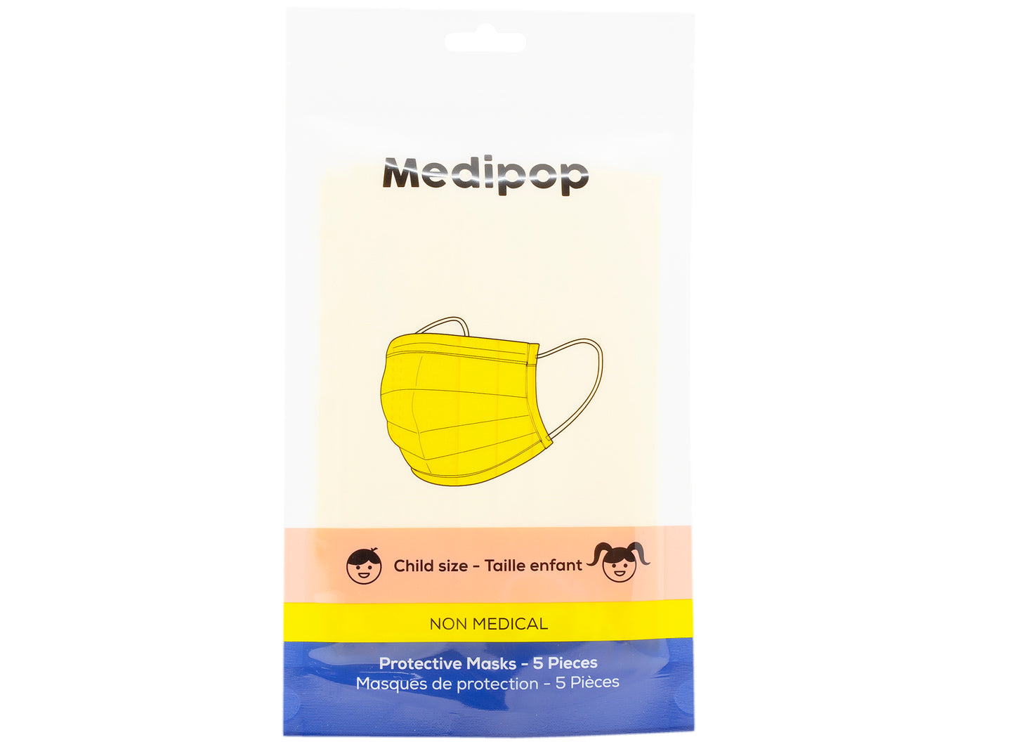 Medipop 5-Pack Standard Protective Children's Face Masks in Yellow