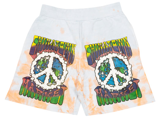 Chinatown Market Peace on Earth Clouds Tie Dye Sweat Shorts in Grey