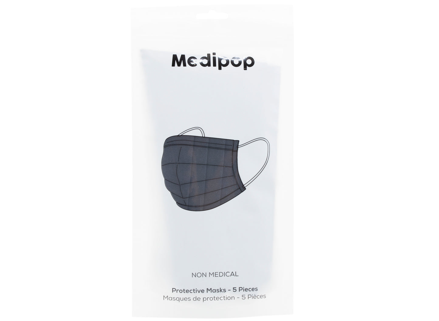 Medipop 5-Pack Adult Disposable Face Masks in Black