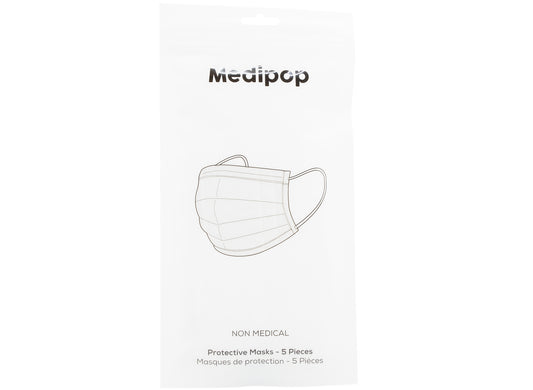 Medipop 5-Pack Adult Disposable Face Masks in White