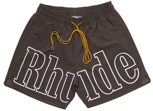 Rhude Logo Swim Trunks in Dark Grey