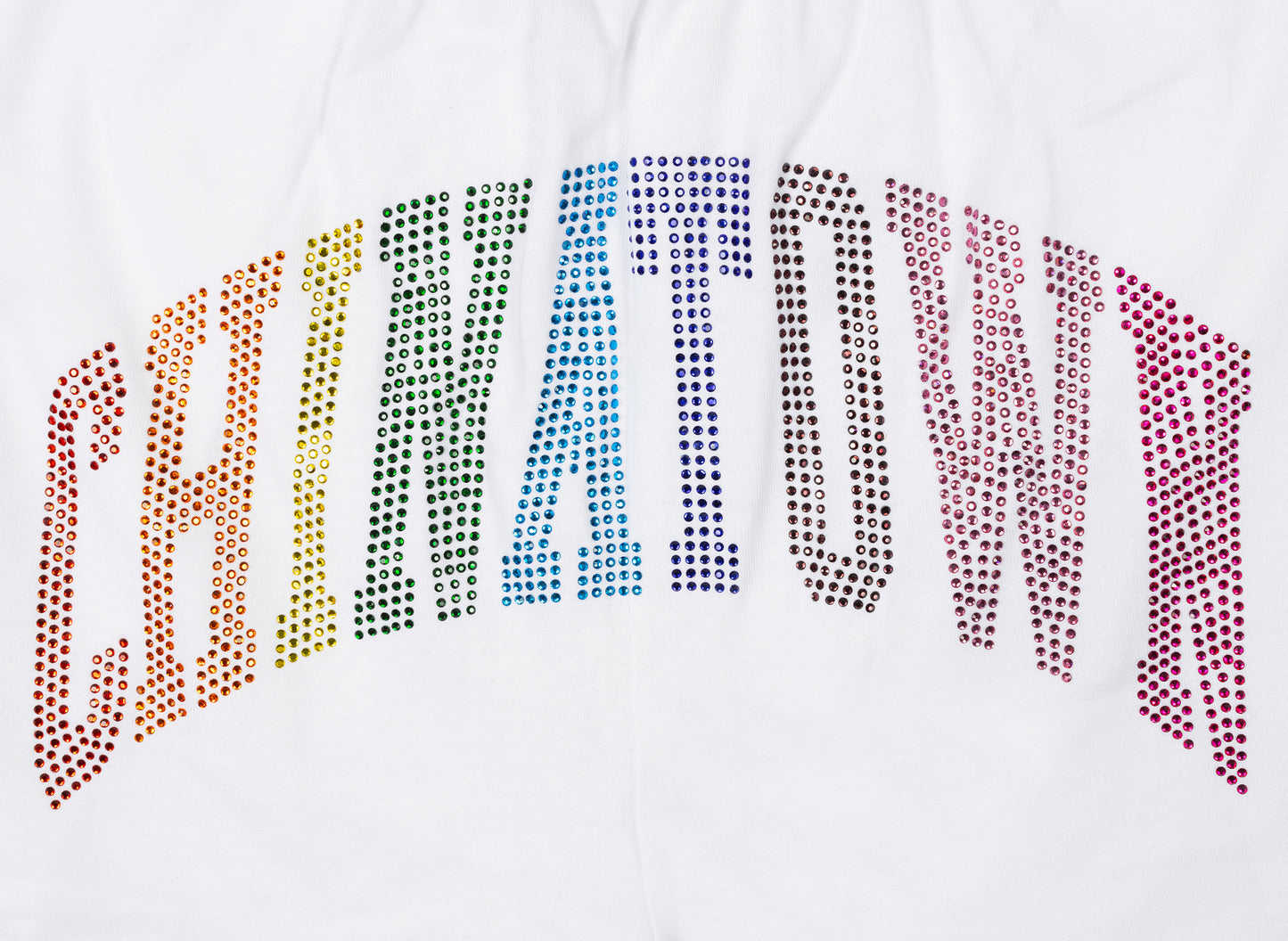 Chinatown Market Rainbow Rhinestone Arc Shorts in White