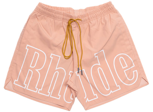 Rhude Logo Swim Trunks in Salmon Pink