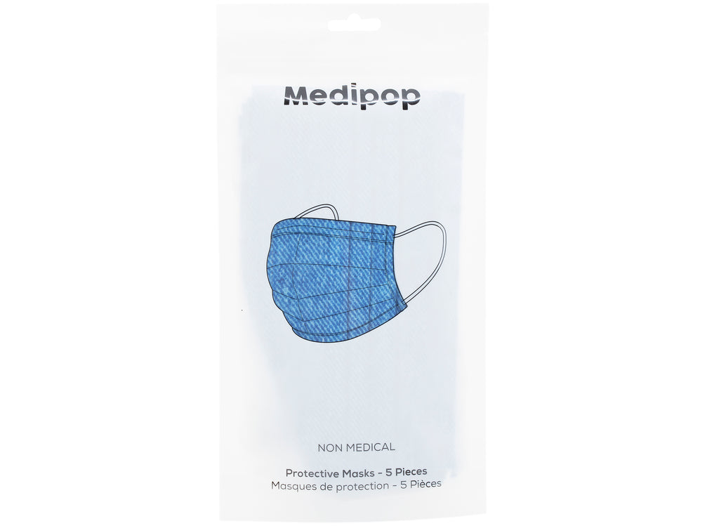 Medipop 5-Pack Disposable Denim Face Masks