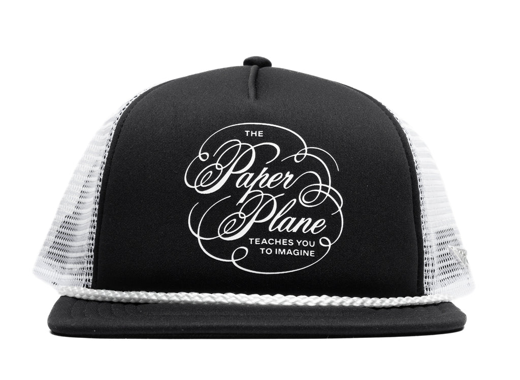 Paper Planes Script Trucker Hat in Black