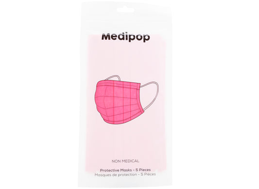 Medipop 5-Pack Adult Disposable Face Masks in Pink