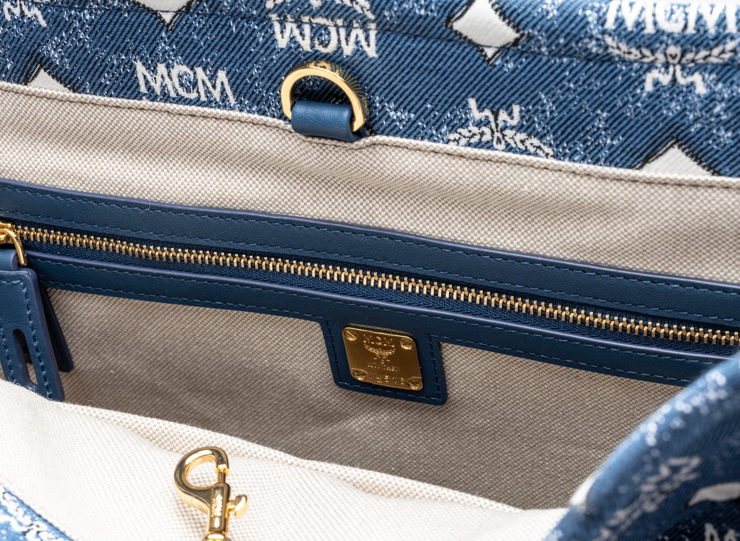 MCM Small Munchen Denim Tote Bag - Blue for Women