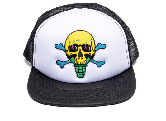 Ice Cream Skully Trucker Hat in Black