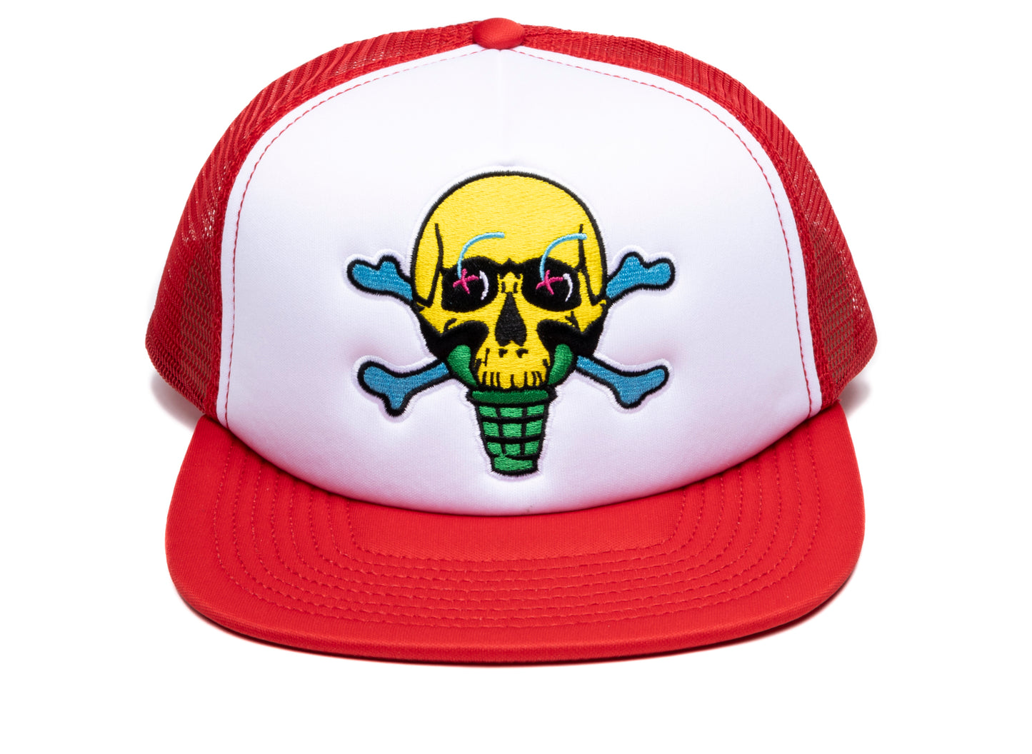 Ice Cream Skully Trucker Hat in Red
