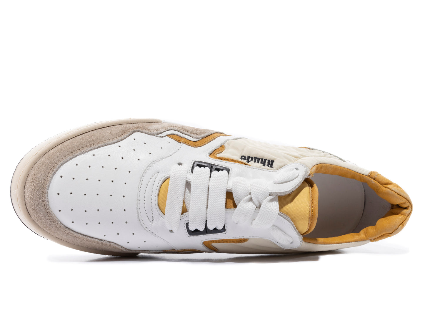 Rhude Racing Sneaker in White / Mustard / Beige