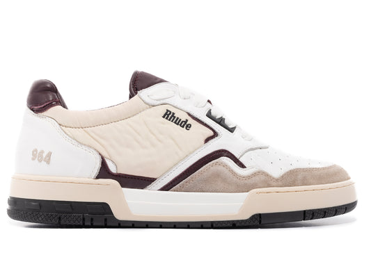 Rhude Racing Sneaker in White / Maroon / Beige