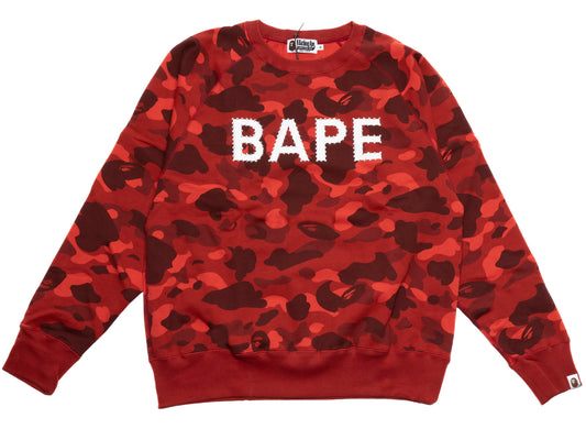 A Bathing Ape Color Camo Crystal Stone Crewneck in Red
