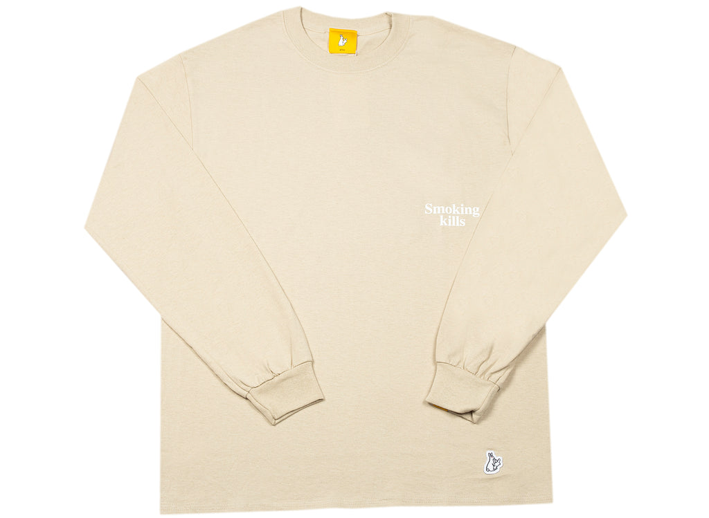 Fucking Rabbits Smoking Kills Box Logo Long Sleeve Tee in Beige