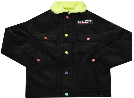 Clot Fluffy Collar Corduroy Jacket in Black