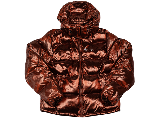 Champion Melange Hooded Puff Jacket in Red Spark