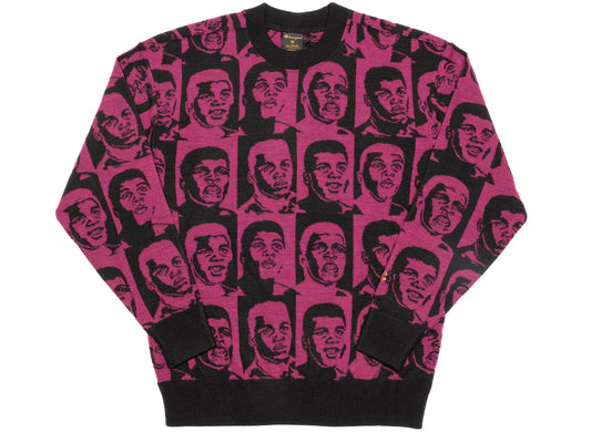 Champion x Muhammad Ali by Don C Cashmere Intarsia Sweater in Black / Burgundy