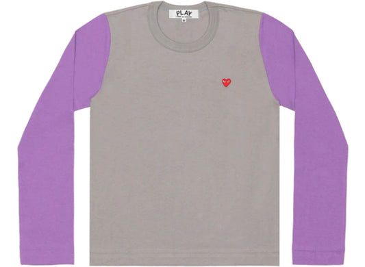Comme des Garçons PLAY Bi-Color L/S Tee in Grey / Lavender