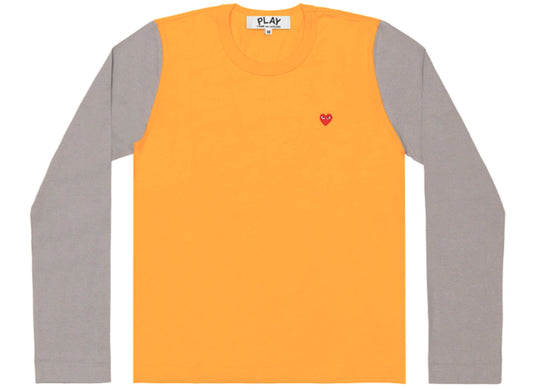 Comme des Garçons PLAY Bi-Color L/S Tee in Orange / Grey