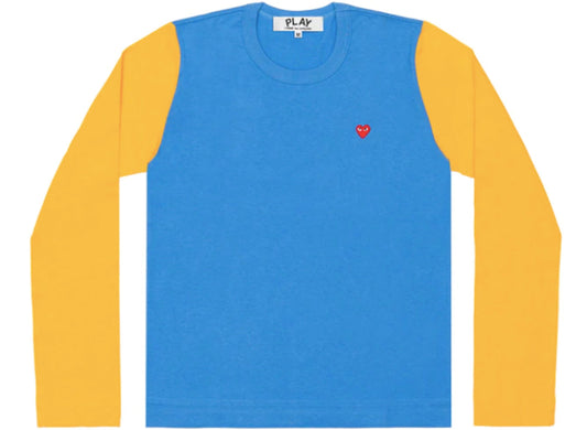 Comme des Garçons PLAY Bi-Color L/S Tee in Blue / Yellow
