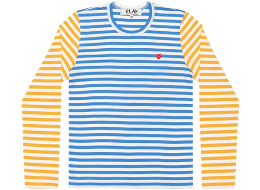 Comme des Garçons PLAY Bi-Colour Striped L/S Tee in Blue / Yellow