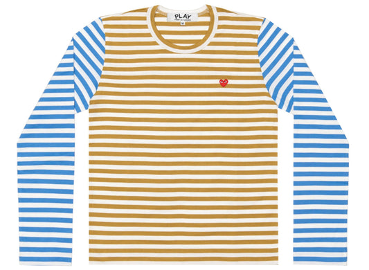 Comme des Garçons PLAY Bi-Colour Striped L/S Tee in Earth / Blue