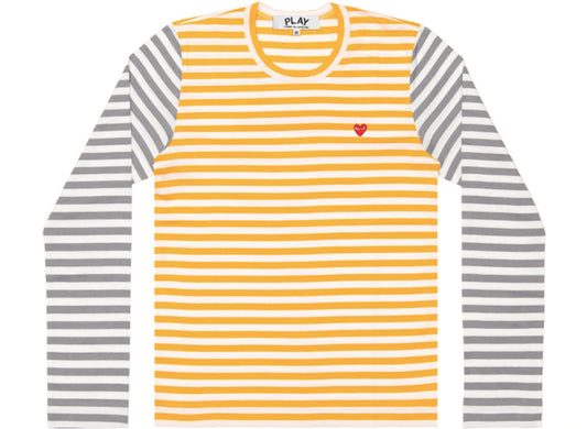 Comme des Garçons PLAY Bi-Colour Striped L/S Tee in Yellow / Grey