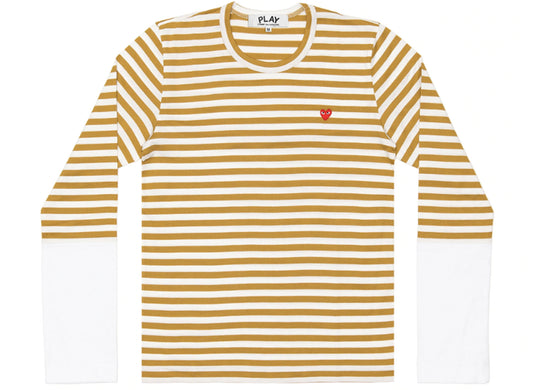 Comme des Garçons PLAY Color Block Striped L/S Tee in Earth / White