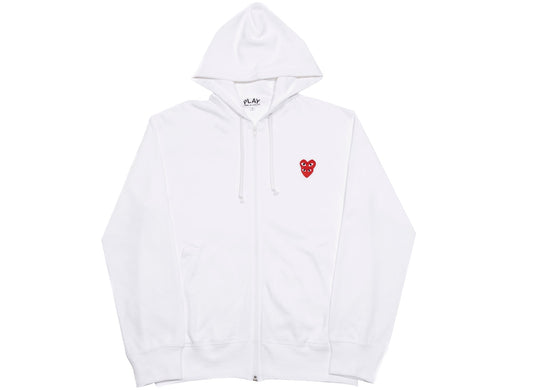 Comme des Garçons Play Zip-Up Double Heart Hoodie in White / Red / Black