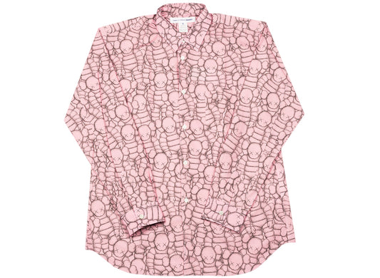 Comme des Garçons SHIRT x KAWS Woven Button Up Shirt in Pink / Black