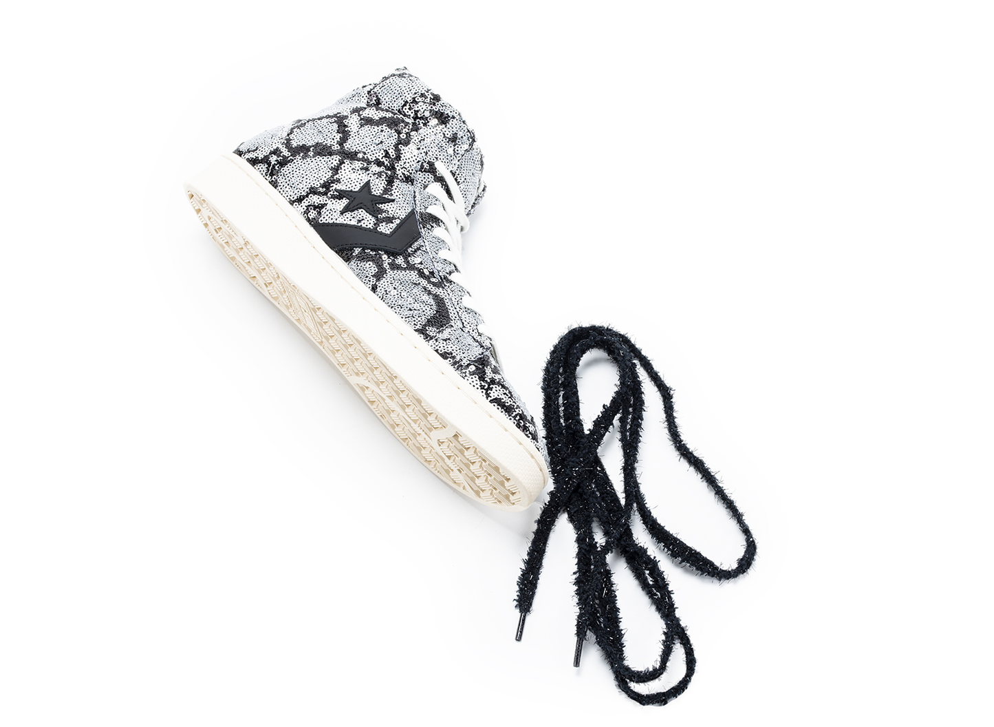 Converse Pro Leather Mid Snakequins in Silver / Vintage White