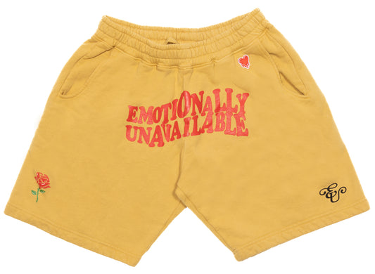 Emotionally Unavailable Wavy Script Sweatshorts in Yellow