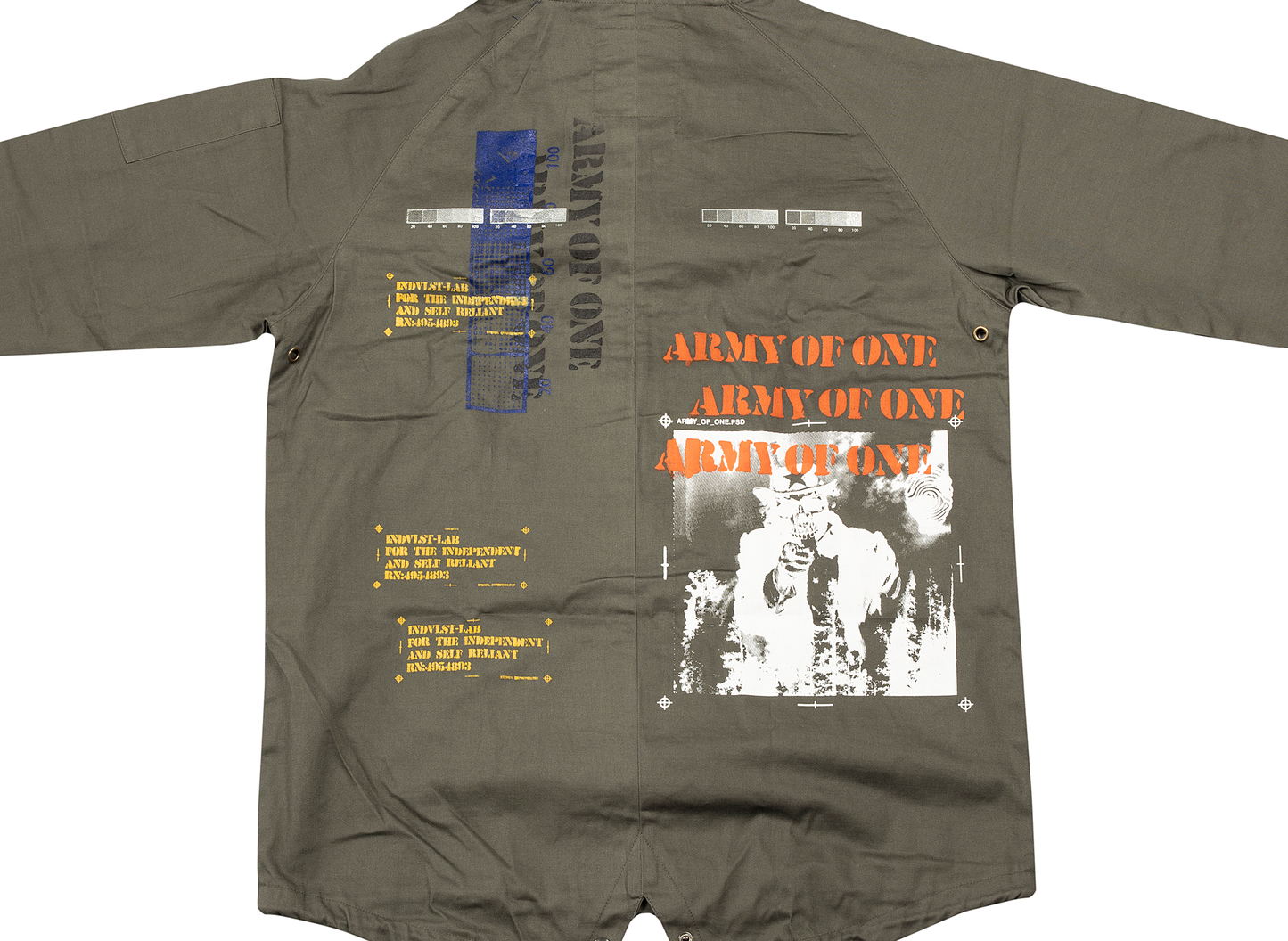 INDVLST Hand Printed Army of One M65 Jacket in Olive