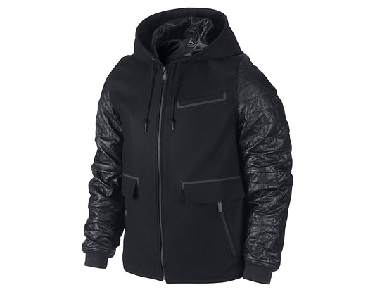 Jordan AJ Leather Letterman Jacket in Black