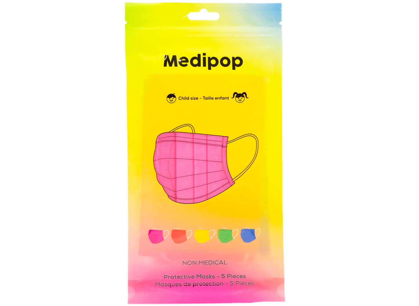 Medipop 5er-Pack Standard-Gesichtsmasken für Kinder in Regenbogenfarben