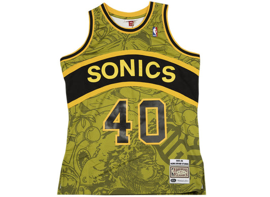 Mitchell & Ness x Hebru Brantley NBA Seattle Supersonics Jersey in Green