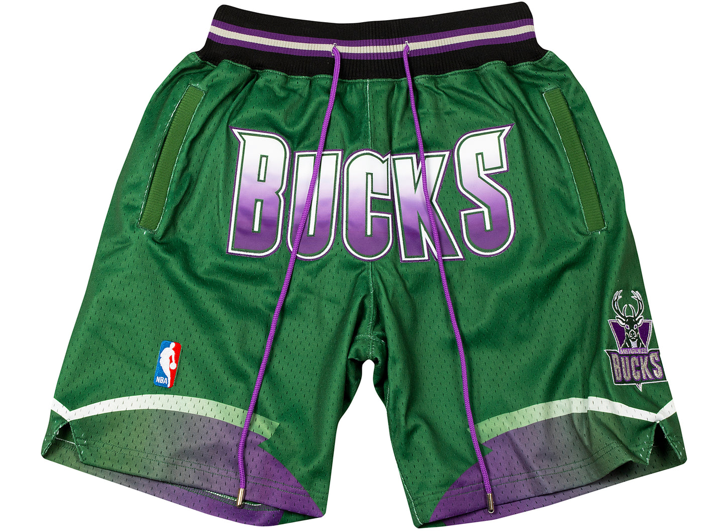 NBA Just Don 95-96 Milwaukee Bucks Shorts in Forest Green / Midnight Purple / Black