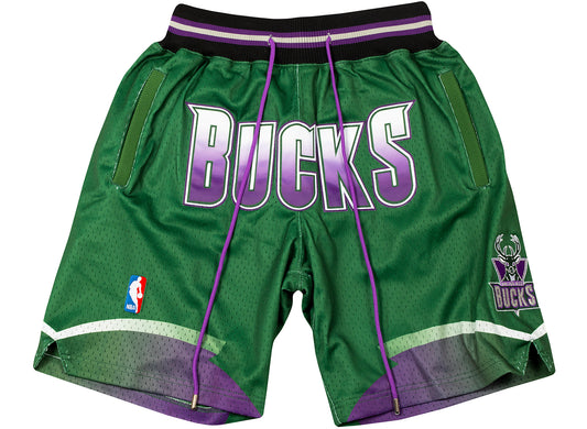 NBA Just Don 95-96 Milwaukee Bucks Shorts in Forest Green / Midnight Purple / Black