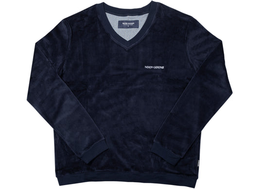 Noon Goons Times Velour Sweater in Dark Navy