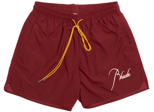 Rhude Logo Swim Shorts in Bordeaux