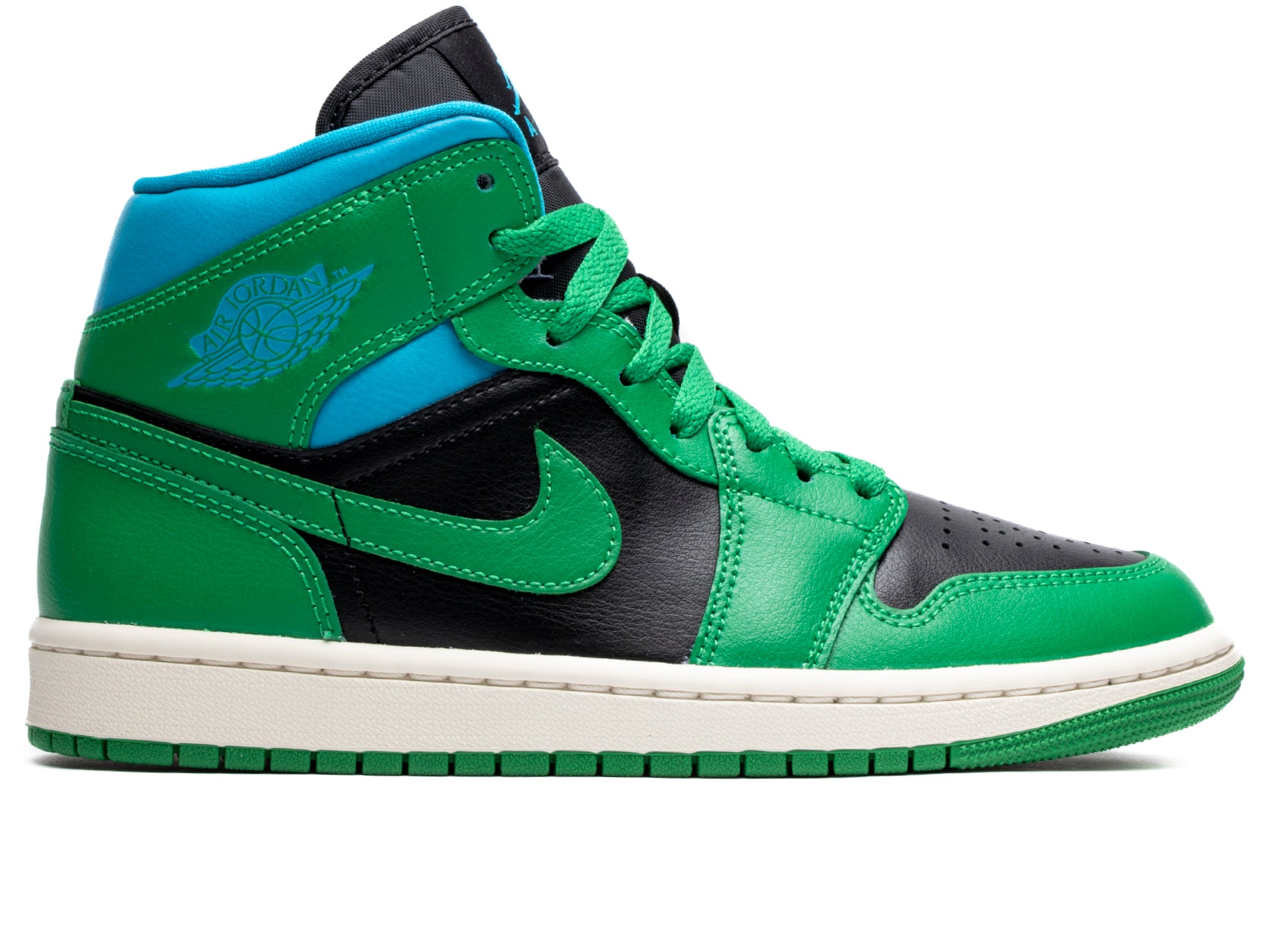 Women's Air Jordan 1 Mid in Black / Lucky Green / Aquatone
