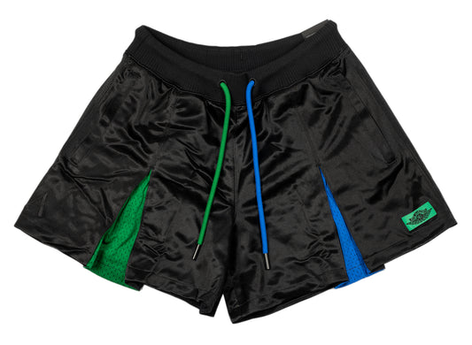 Women's Aleali May x Air Jordan SRT SP Pleated Shorts in Black / Game Royal / Pine Green