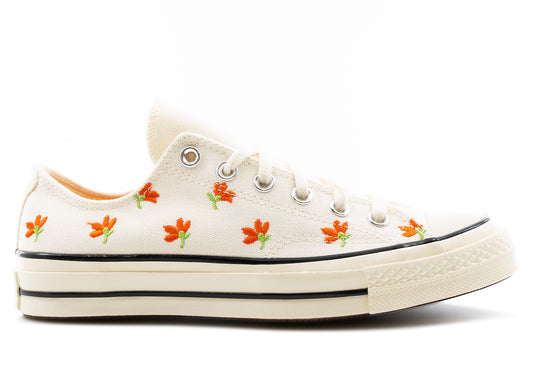 Women's Chuck 70 Ox 'Embroidered Garden Party' in Egret / Bright Poppy / Black