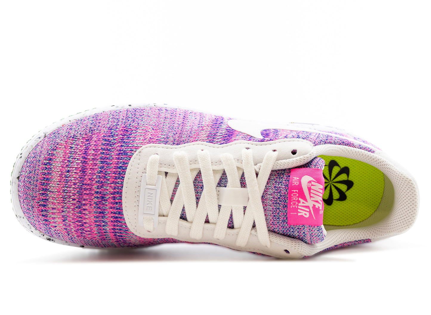 Women's Nike Air Force 1 Crater Flyknit in Fuchsia Glow / White / Pink Blast / Green Glow